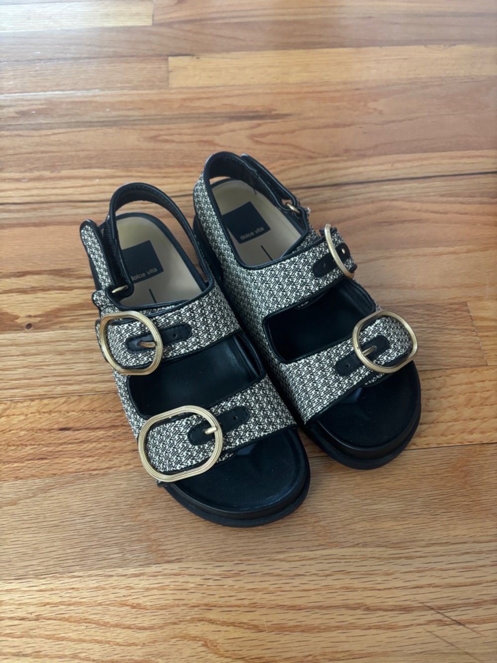 Dolce Vita Starla Sandal Black Multi Woven Gold Buckle Sandals Size 6